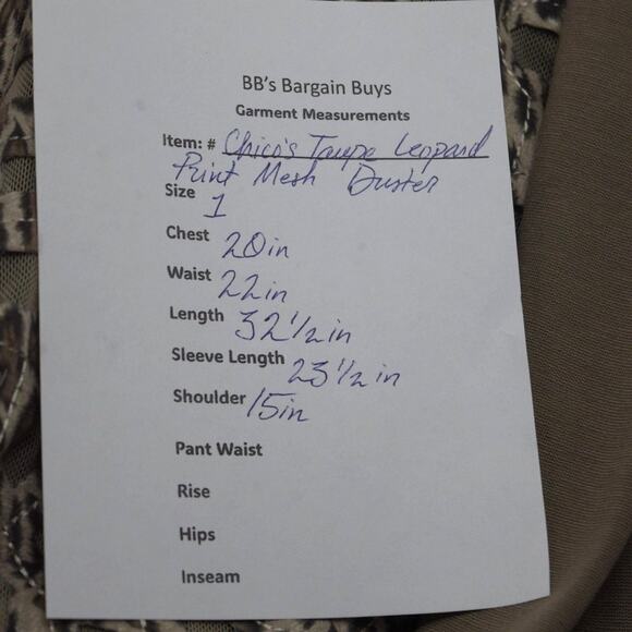 Chico's Khaki & Leopard Print Mesh Duster Open Front Jacket Sz S Career Dressy - Picture 12 of 12